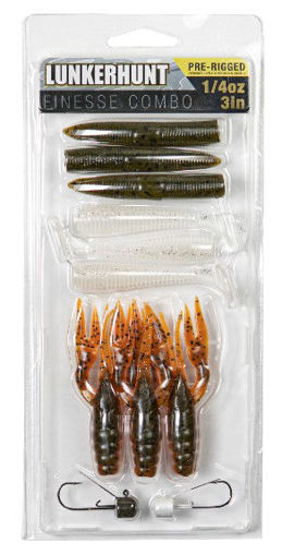 Triple S Sporting Supplies. LUNKERHUNT -FINESSE COMBO -11PC -(Incl 2  -1/4oz Ned Jig Heads, 3 ea -Craw, Swimbait, Ned Worm)