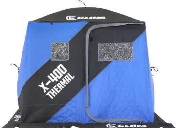 Clam X-400 Thermal - 4 Side Hub Shelter 3anglers 50# 9.5x9.5ft,84in, 65x14x14in. packed Model#19744